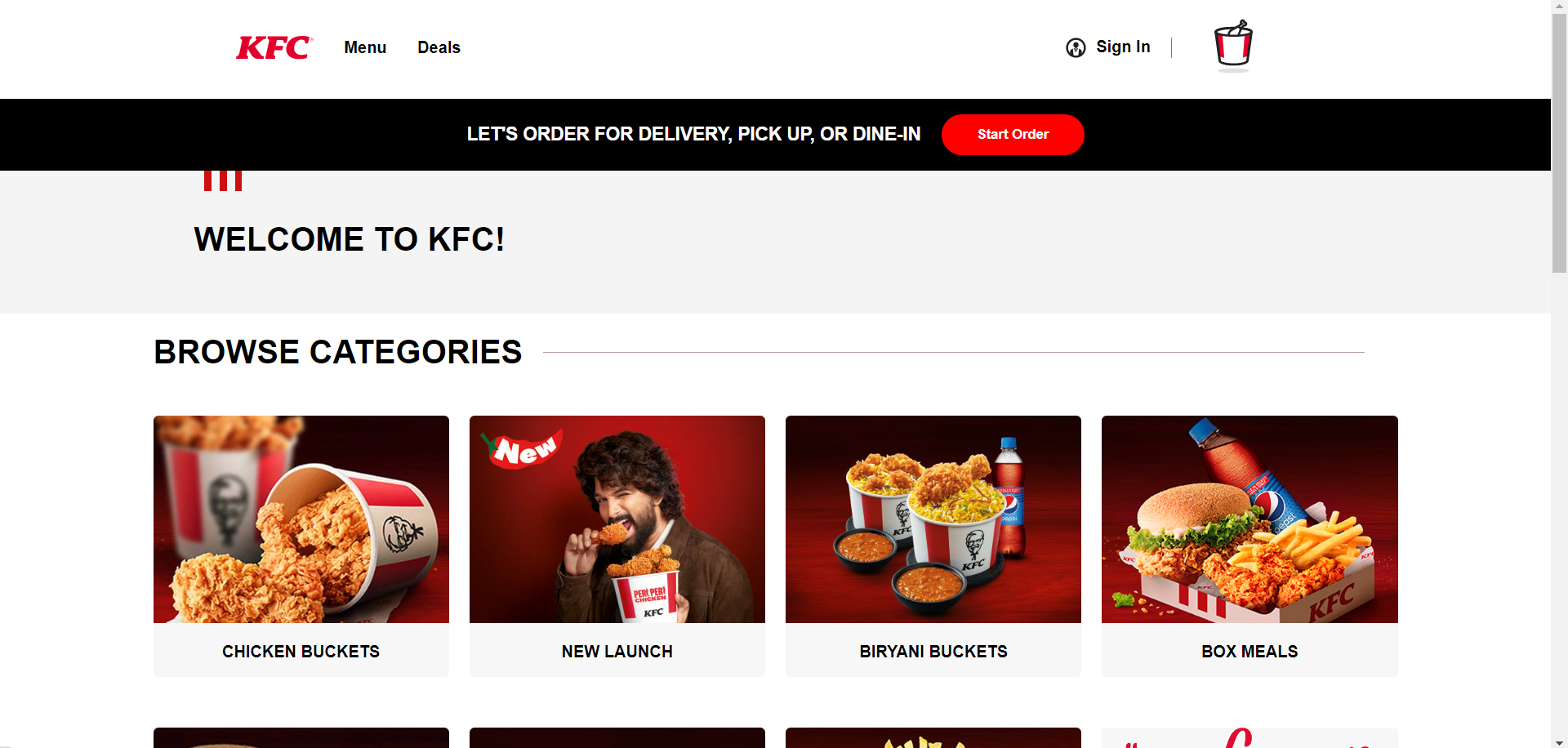 KFC webpage